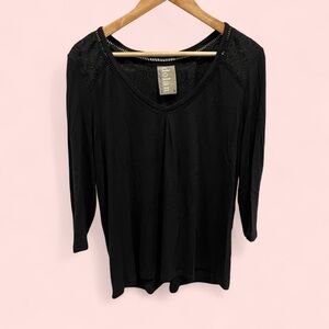 Anthro Dolan left coast black v-neck 3/4 sleeve sheer neck top flowy whimsigoth